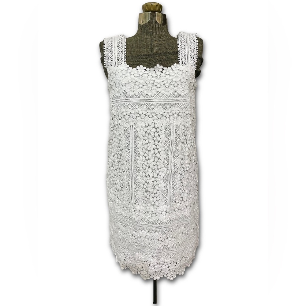 NEW Cluny White Floral Lace Mini Shift Dress Crochet Boho Quiet Luxury Size 6